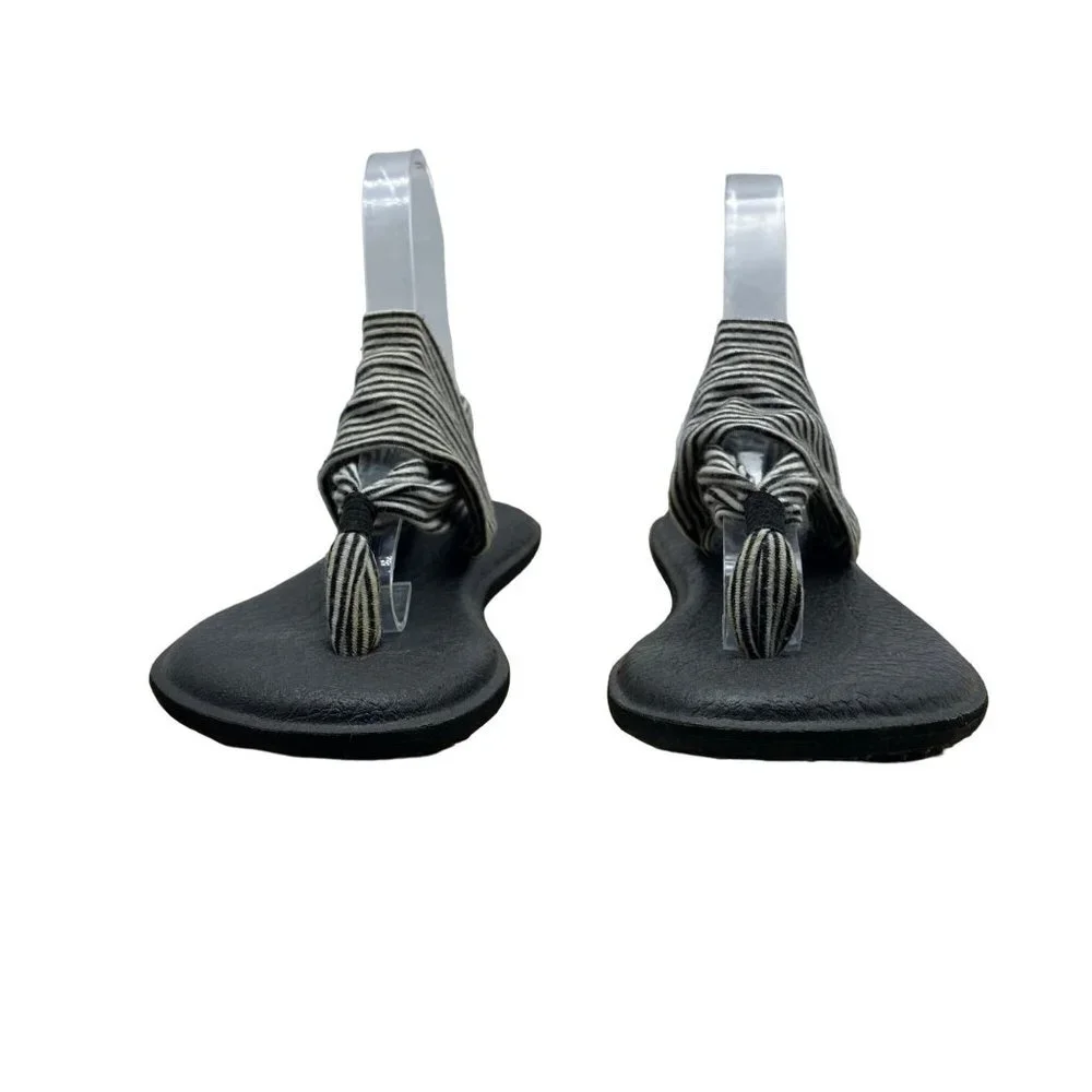 Sanuk Big‎ Girl Black White Stripe Yoga Mat Comfort Slings Sandals Sz 3/4